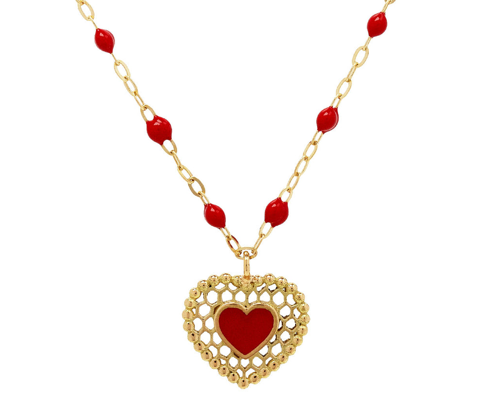 Poppy Red Resin Lace Heart Pendant Necklace