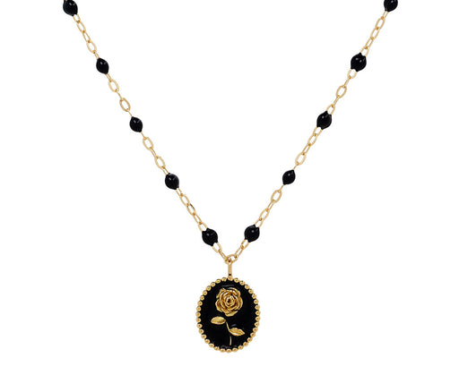 Black Resin Rose Pendant Necklace