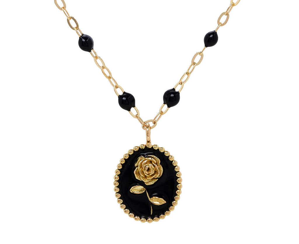 Black Resin Rose Pendant Necklace