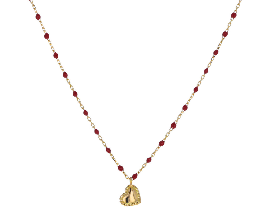 Poppy Red Resin Beaded Heart Necklace
