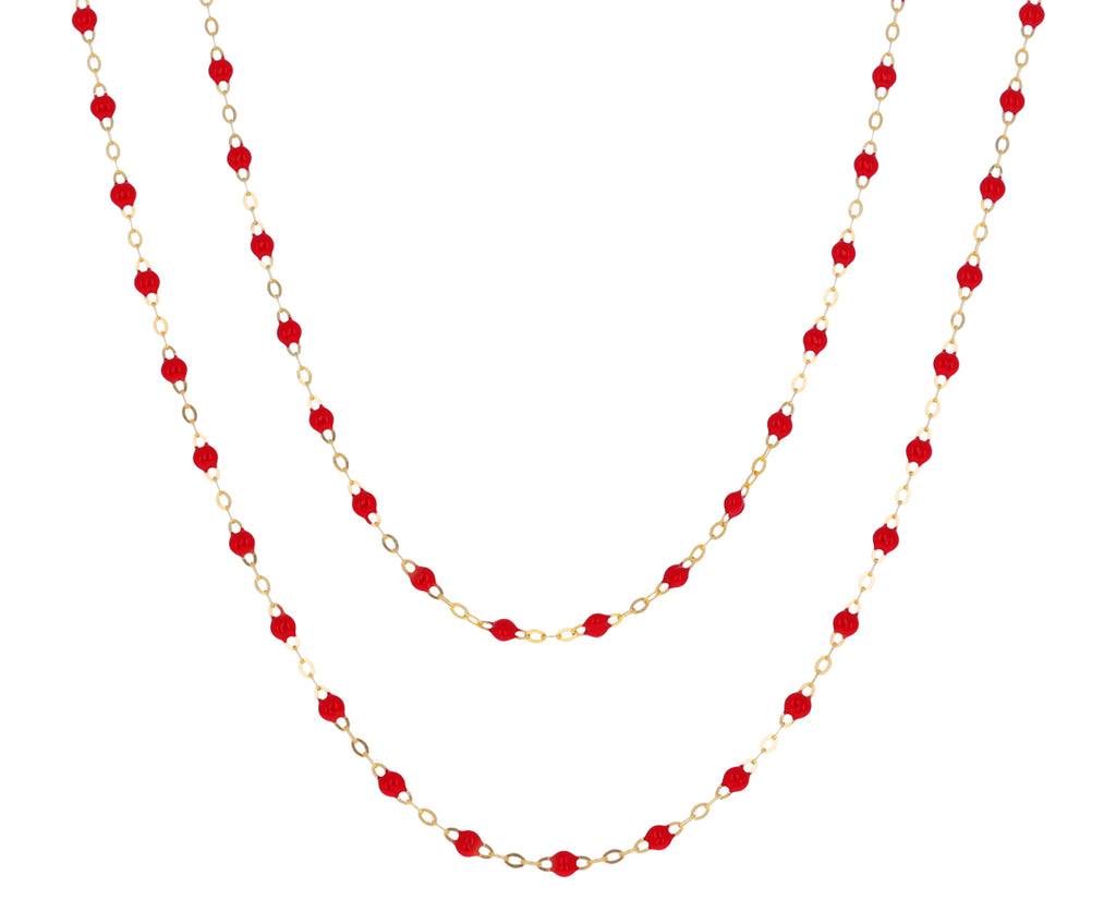 Long Red Poppy Resin Beaded Necklace