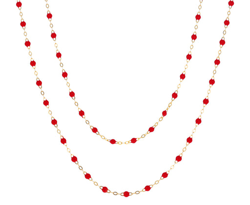 Long Red Poppy Resin Beaded Necklace