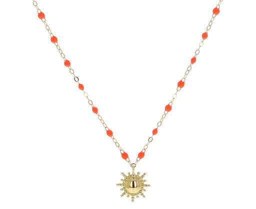 Neon Orange Resin Beaded Sun Pendant Necklace