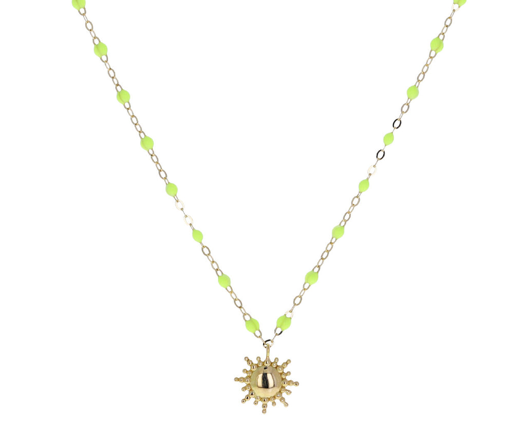Neon Lime Resin Beaded Sun Pendant Necklace