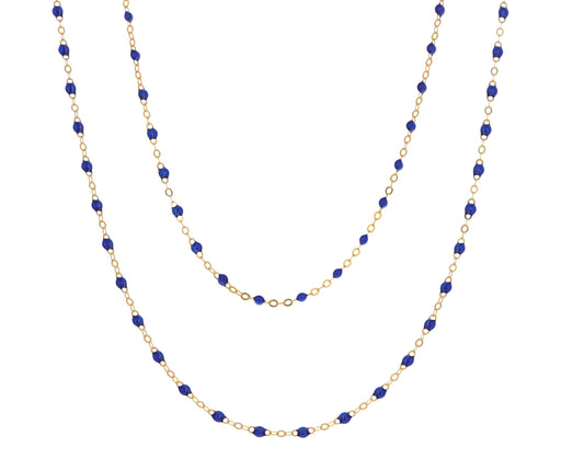 Long Prussian Blue Resin Beaded Necklace
