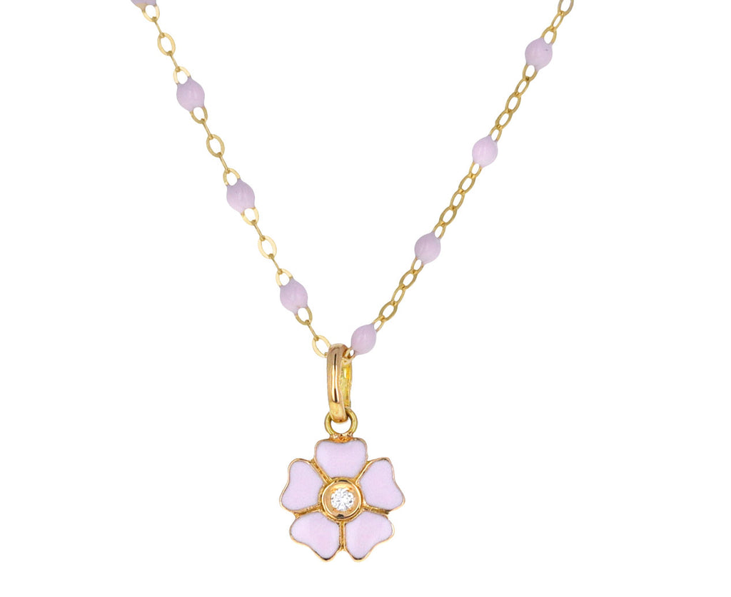 Baby Pink Enamel and Diamond Flower Pendant ONLY