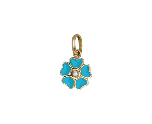 Turquoise Enamel and Diamond Flower Pendant ONLY