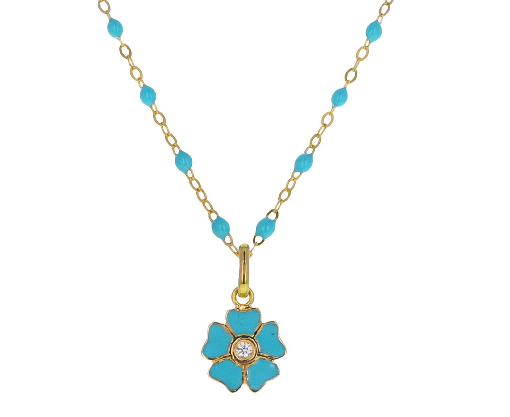 Turquoise Enamel and Diamond Flower Pendant ONLY