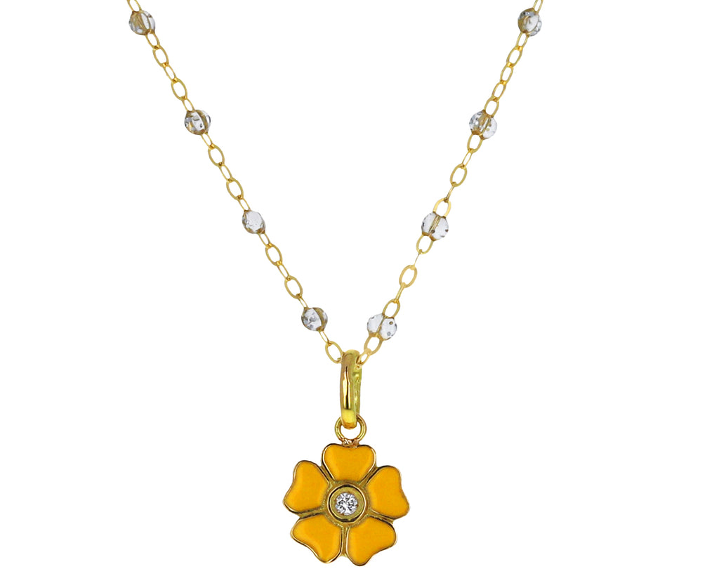 Lemon Enamel and Diamond Flower Pendant ONLY