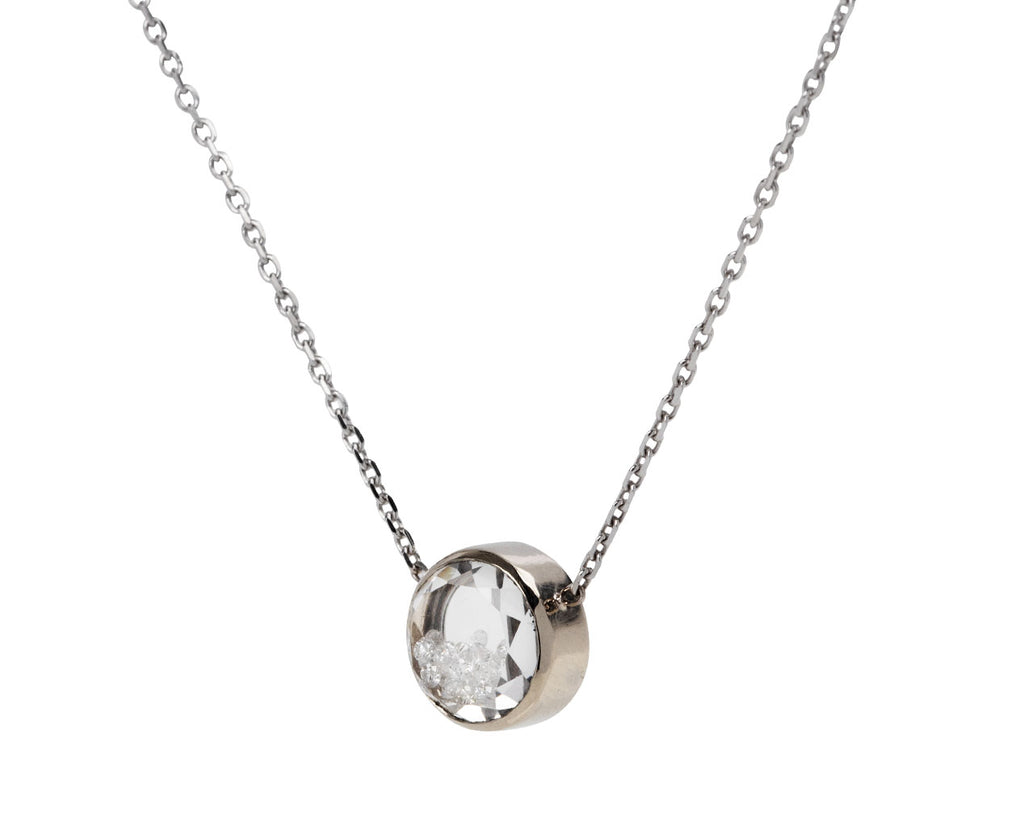 Moritz Glik White Gold Round Diamond Kaleidoscope Shaker Pendant Necklace Side View