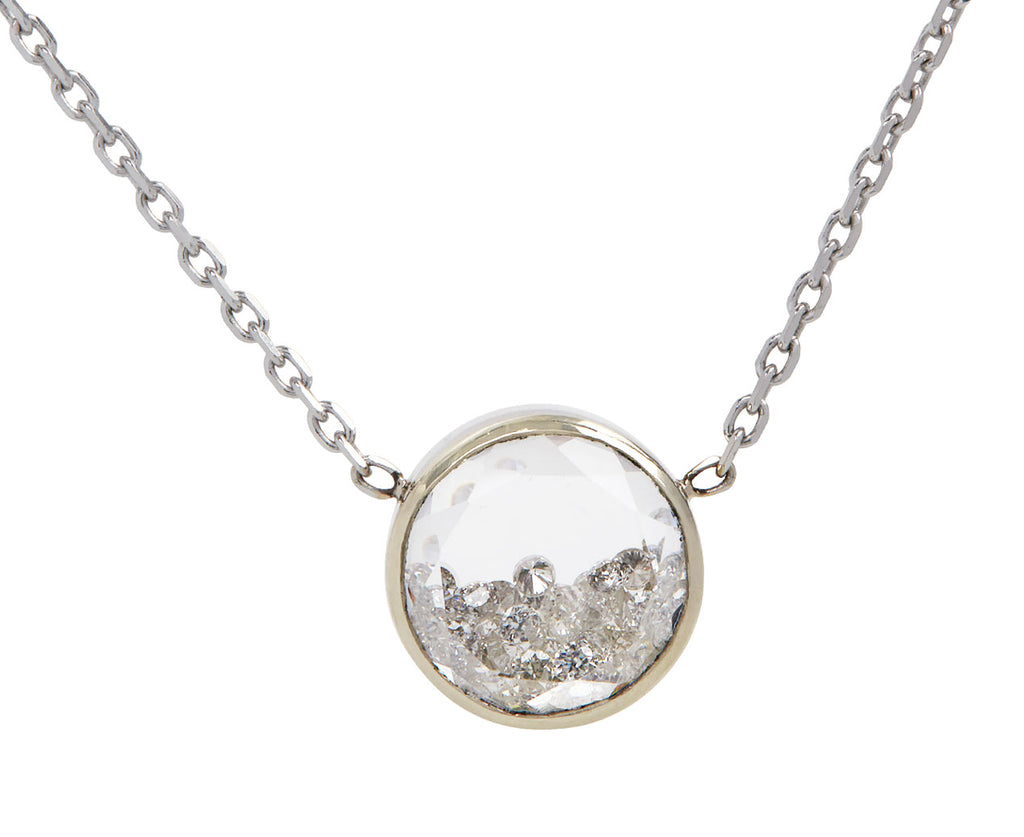 Moritz Glik White Gold Round Diamond Kaleidoscope Shaker Pendant Necklace Close Up