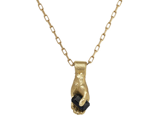 Emerald Cut Blue Sapphire Moon Pendant Necklace