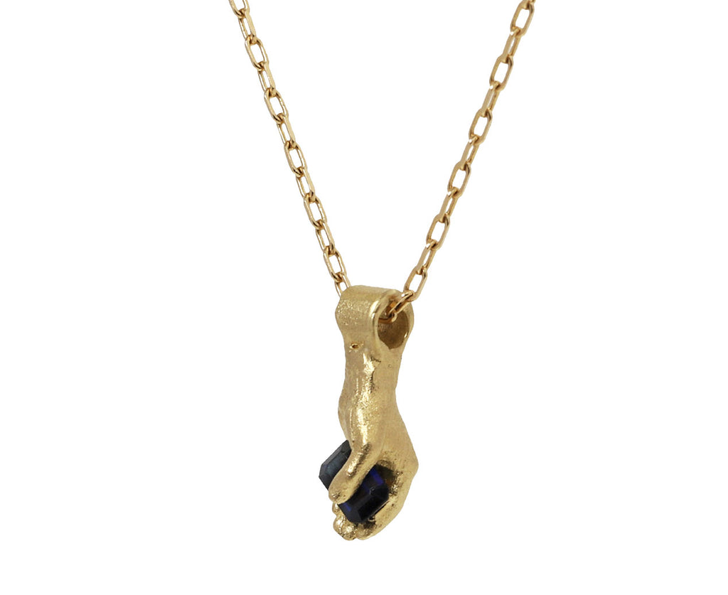 Emerald Cut Blue Sapphire Moon Pendant Necklace