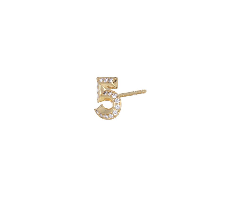 Diamond Lucky Number Five SINGLE Stud Earring