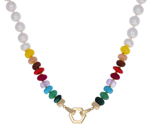 White Pearl and Multi Gem Foundation Necklace