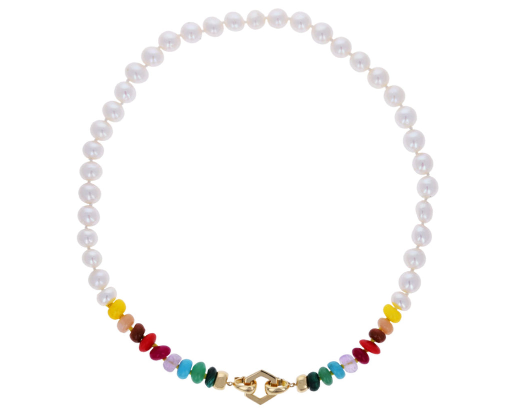 White Pearl and Multi Gem Foundation Necklace