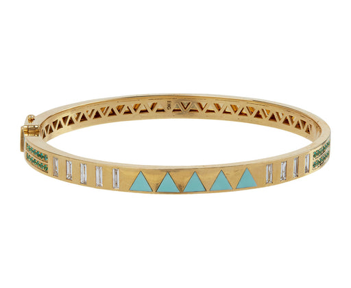 Harwell Godfrey Emerald, Diamond and Turquoise Juju Triangle Inlay Bracelet