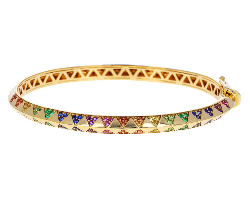 18K White Gold Rainbow Sapphire Bangle Bracelet