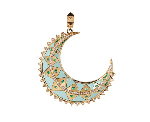 Harwell Godfrey Chrysoprase Inlay and Emerald Major Crescent Charm ONLY