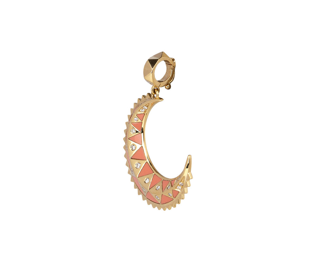Harwell Godfrey Mini Coral Inlay and Diamond Crescent Charm Pendant ONLY Side View