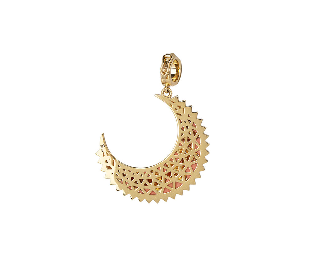 Harwell Godfrey Mini Coral Inlay and Diamond Crescent Charm Pendant ONLY Back View