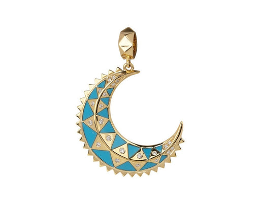 Mini Turquoise Inlay and Diamond Crescent Charm Pendant ONLY