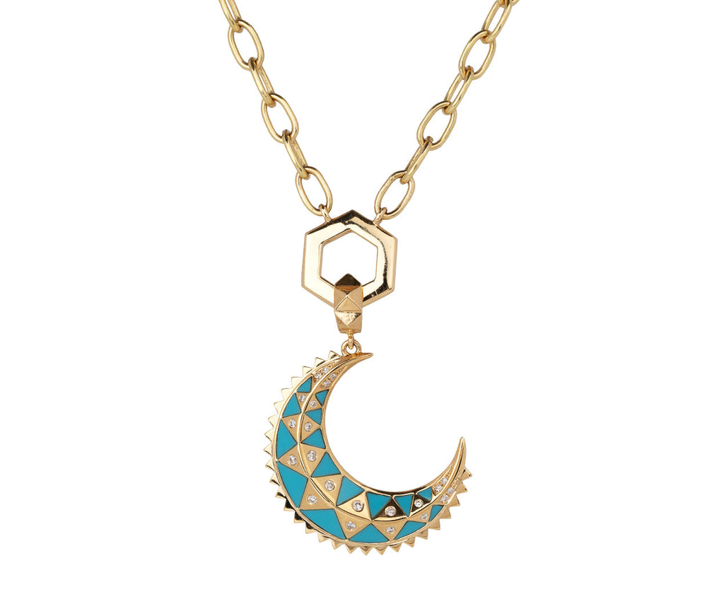 Mini Turquoise Inlay and Diamond Crescent Charm Pendant ONLY