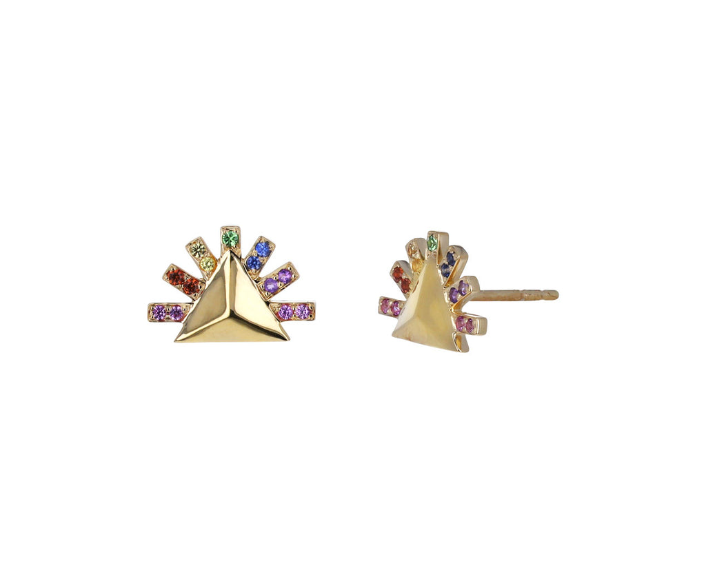 Rainbow Sapphire Sunburst Pyramid Stud Earrings
