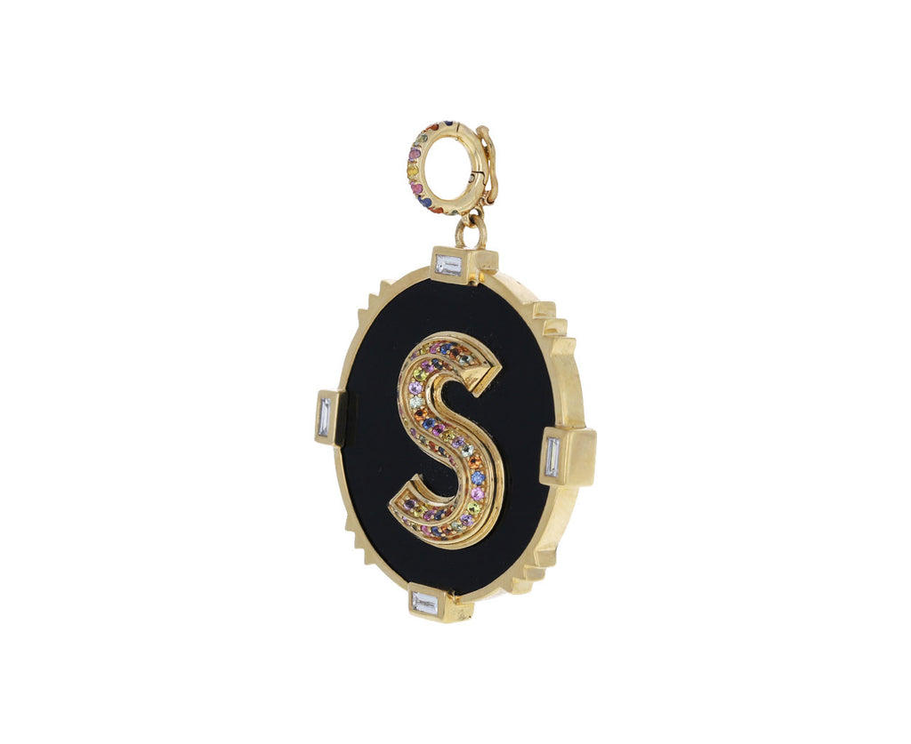 Onyx, Sapphire and Diamond Initial Medallion Charm ONLY