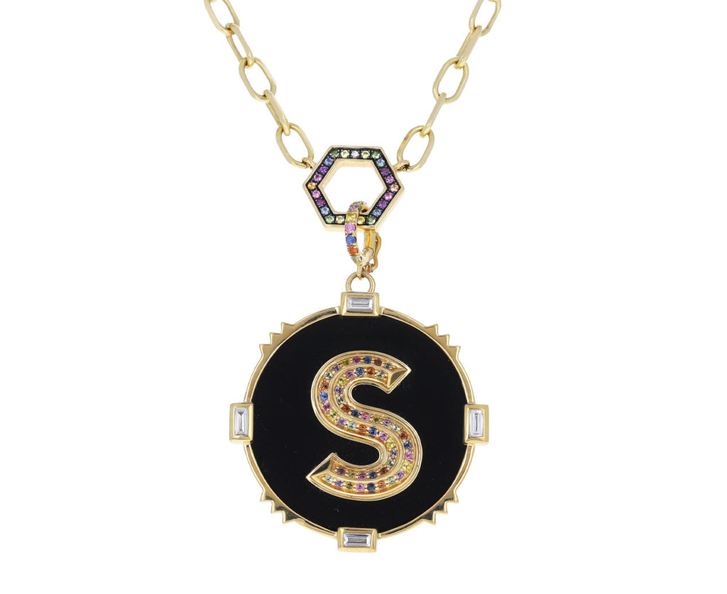 Onyx, Sapphire and Diamond Initial Medallion Charm ONLY