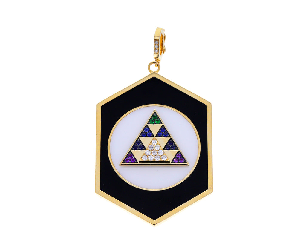Black and White Onyx and Rainbow Sapphire Hexed Visionary Pendant ONLY