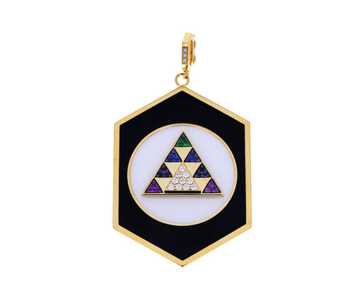 Black and White Onyx and Rainbow Sapphire Hexed Visionary Pendant ONLY