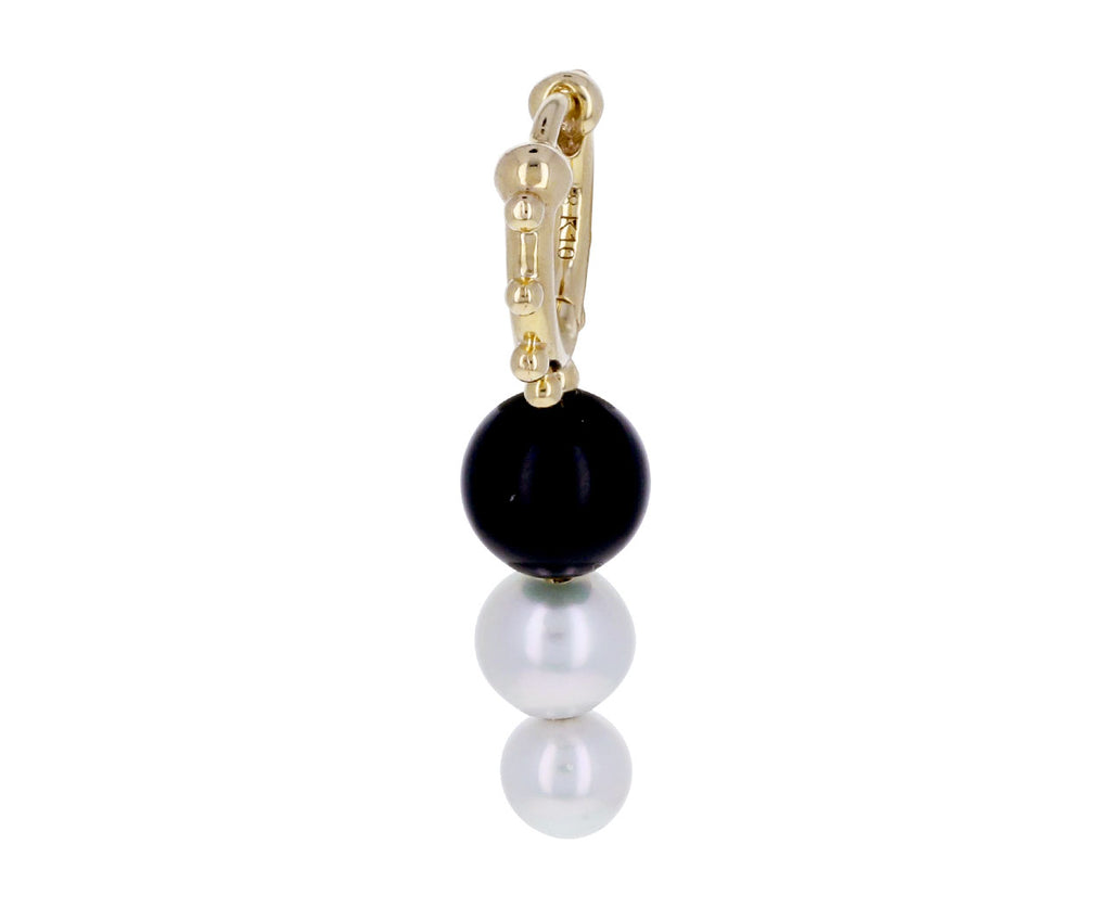 Akoya Pearl Onyx Sea Anemone Hoop SINGLE Earring