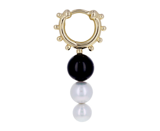 Akoya Pearl Onyx Sea Anemone Hoop SINGLE Earring