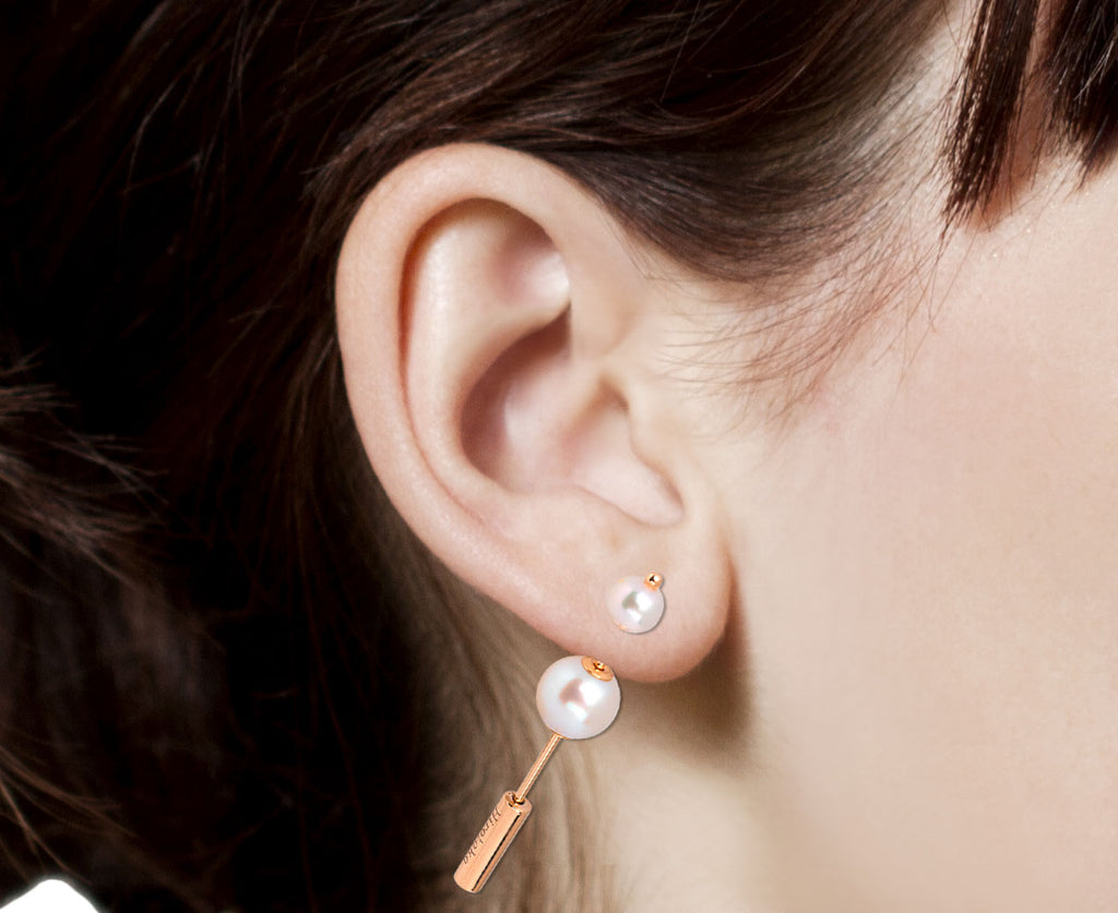 Hirotaka Mini Double Pearl Spear SINGLE Earring Close Up Profile
