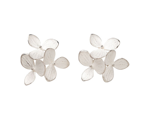 Three Part Large Silver Hydrangea Post Earrings