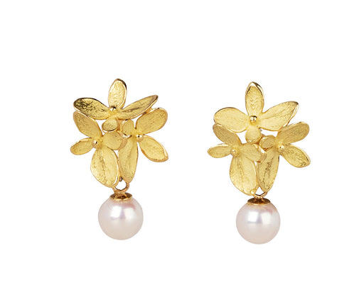 Three Part Hydrangea Pearl Drop Earrings