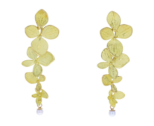John Iverson Gold Hydrangea Four Part Gray Akoya Pearl Earrings