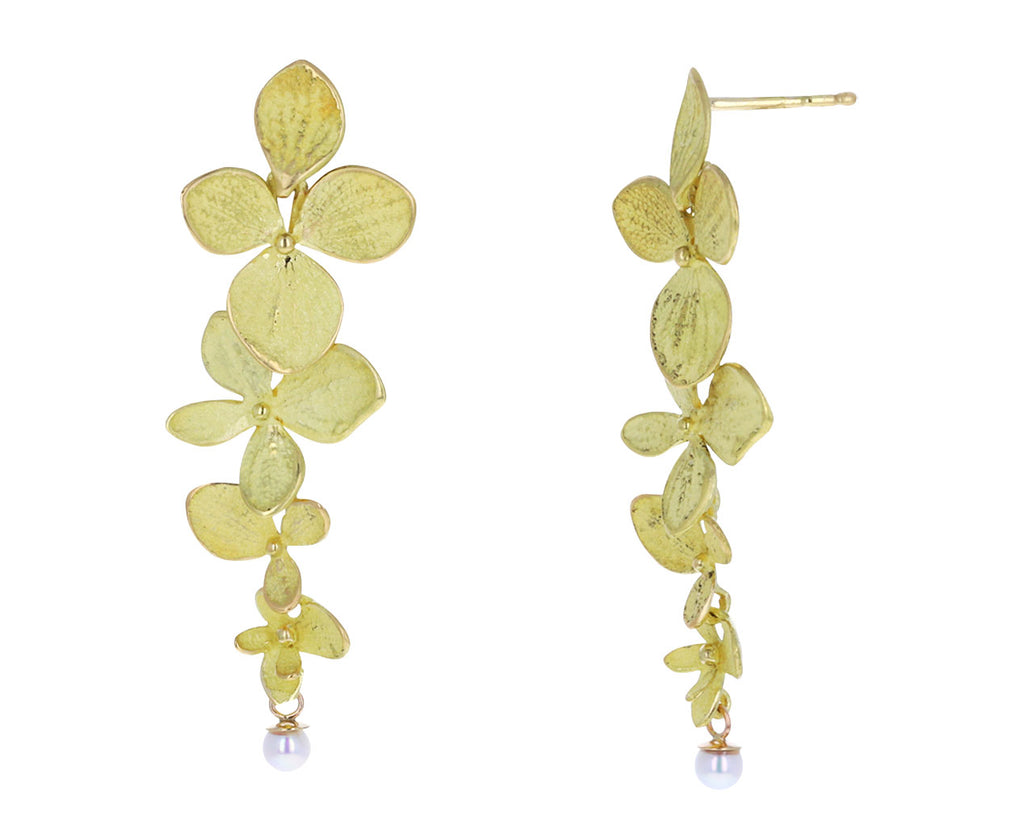 John Iverson Gold Hydrangea Four Part Gray Akoya Pearl Earrings