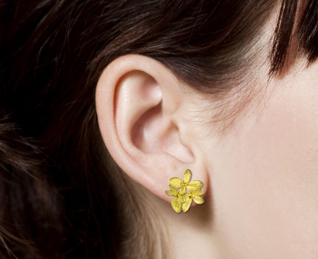 Three Part Gold Hydrangea Post Earrings - TWISTonline 