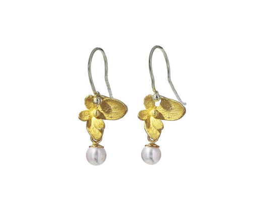 Gold Hydrangea and Pink Akoya Pearl Earrings - TWISTonline 
