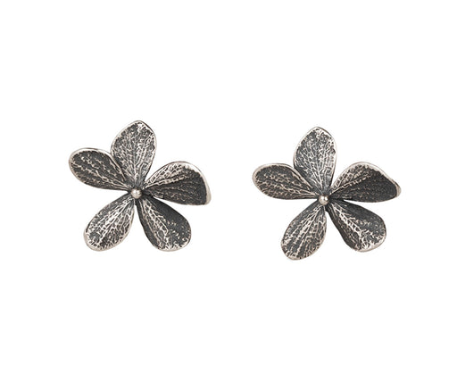 Gray Silver Large Hydrangea Stud Earrings