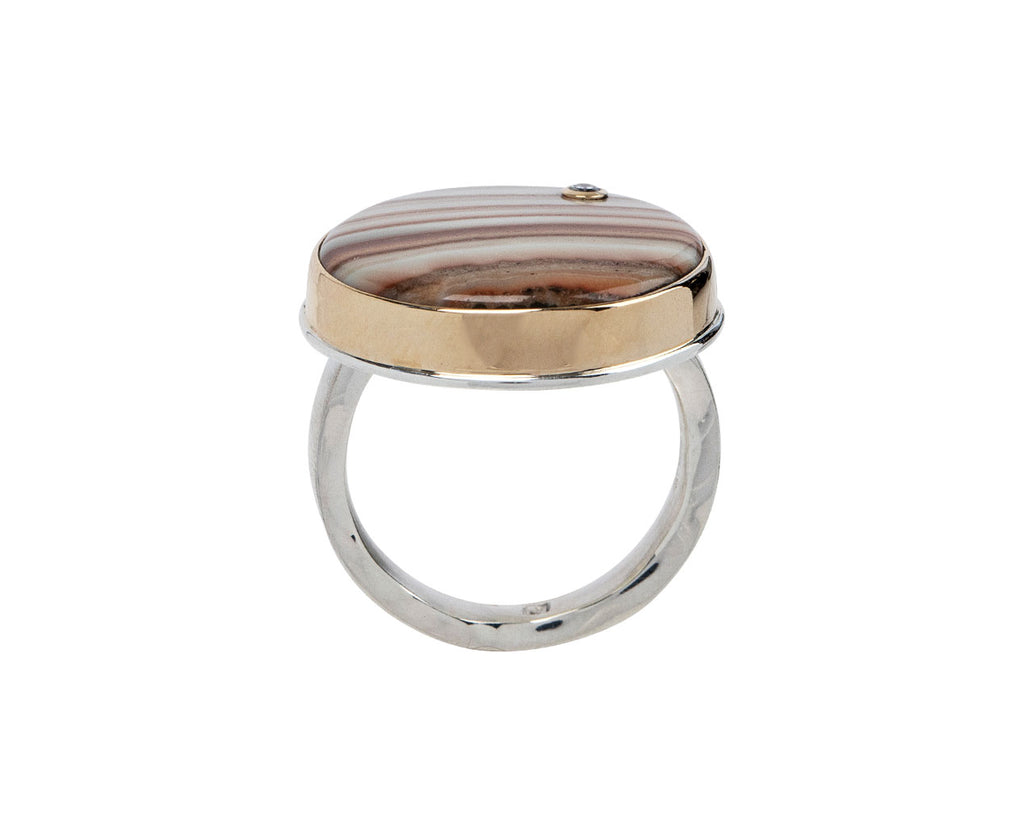 Jamie Joseph Round Saturn Chalcedony and Diamond Ring Top