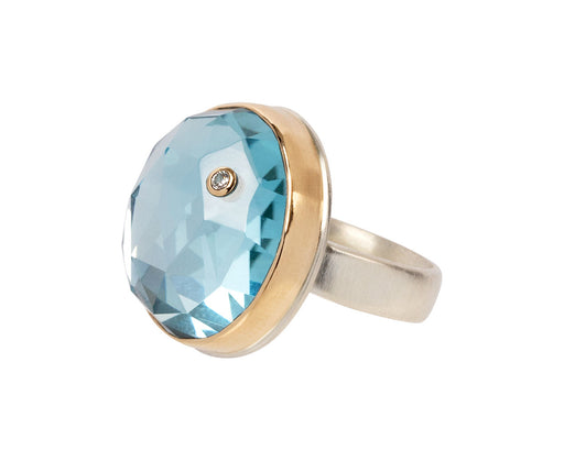 Round Blue Topaz and Diamond Ring