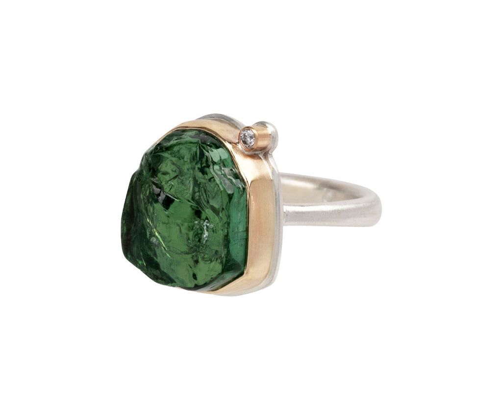 Jamie Joseph Asymmetrical Nigerian Green Tourmaline Diamond Ring Side