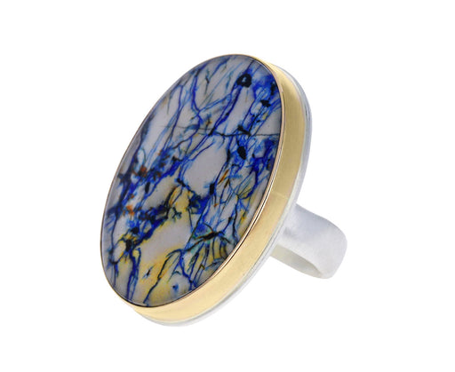 Large Oval Azurite and Rock Crystal Ring