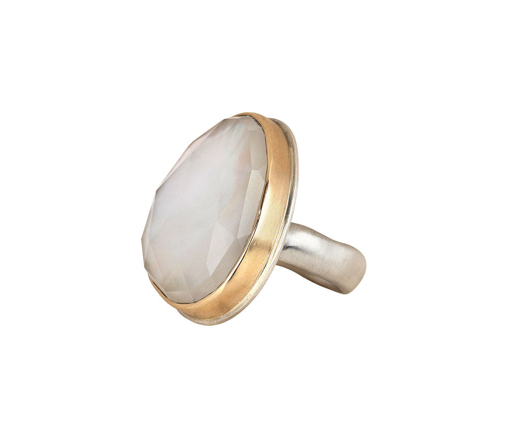 Jamie Joseph Asymmetrical Rock Crystal Mother-of-Pearl Doublet Ring Side View
