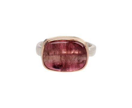 Rectangular Smooth Pink Tourmaline Ring