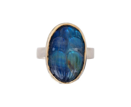 Jamie Joseph Blue Rainbow Moonstone Scarab Ring