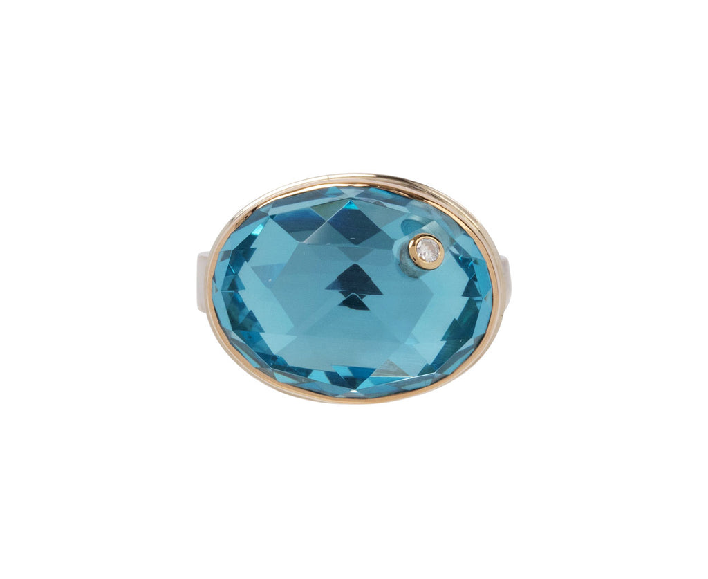 Oval Rose Cut Blue Topaz and Diamond Ring